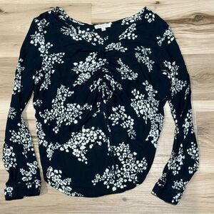 Patrons of Peace Cinched Front Long Sleeve Floral Blouse Top Women’s Small